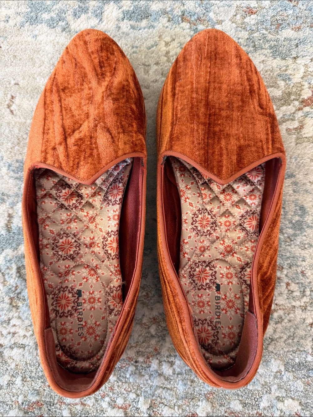 Birdies Velvet Slip-On Flats in Burnt Orange